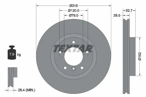 Textar Front Coated Brake Disc Pro Vented 92071103 315mm - image 3