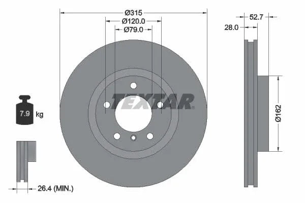 Textar Front Coated Brake Disc Pro Vented 92071203 315mm - image 3