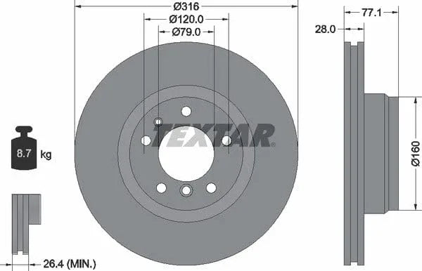 Textar Front Coated High-Carbon Brake Disc Pro+ Vented 92071405 316mm - image 4