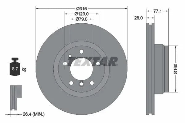 Textar Front Coated High-Carbon Brake Disc Pro+ Vented 92071405 316mm - image 3