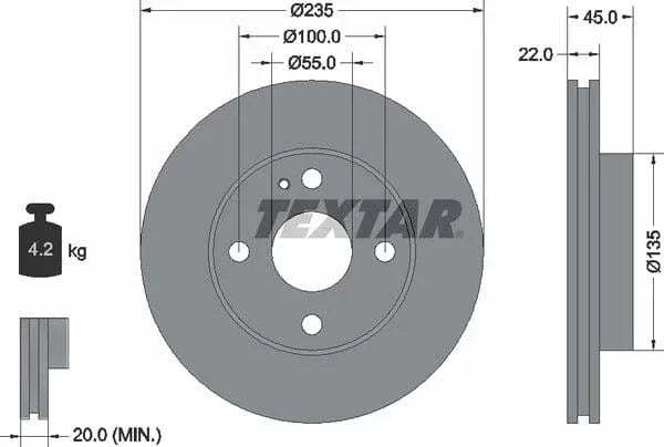 Textar Front Brake Disc Vented 92071500 235mm - image 4