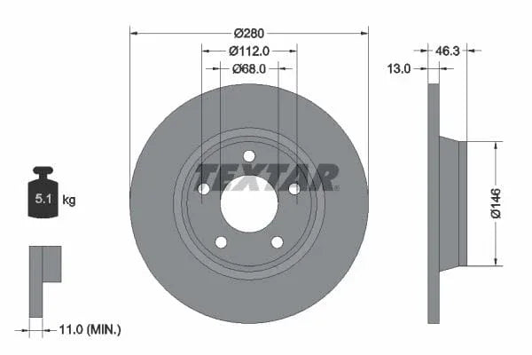 Textar Front Coated High-Carbon Brake Disc Pro+ Solid 92071605 280mm - image 3