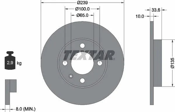Textar Front Coated Brake Disc Pro Solid 92071903 239mm - image 4