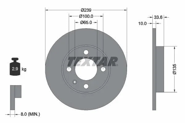 Textar Front Coated Brake Disc Pro Solid 92071903 239mm - image 3