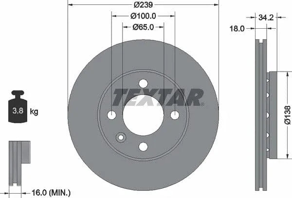 Textar Front Coated Brake Disc Pro Vented 92072003 239mm - image 4