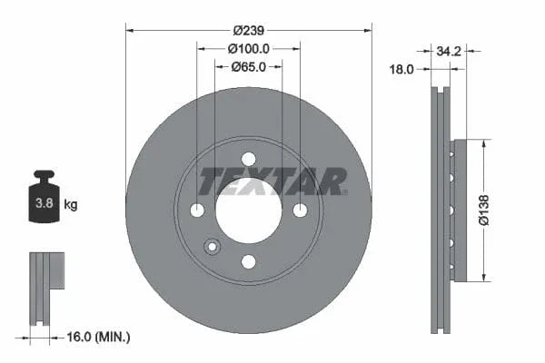 Textar Front Coated Brake Disc Pro Vented 92072003 239mm - image 3