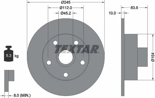 Textar Rear Brake Disc Pro Solid 92072103 245mm - image 4