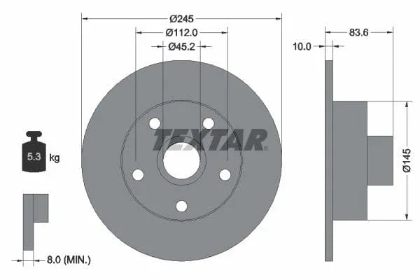 Textar Rear Brake Disc Pro Solid 92072103 245mm - image 3