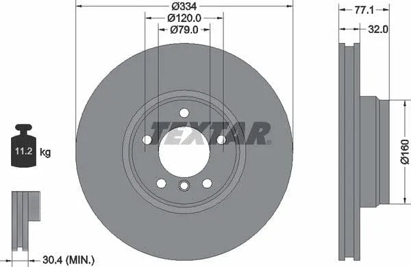 Textar Front Brake Disc Vented 92072200 334mm - image 4