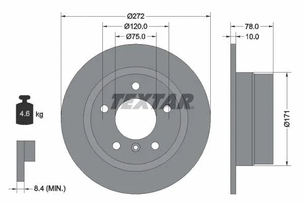 Textar Rear Brake Disc Pro Solid 92072303 272mm - image 3