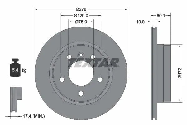 Textar Rear Brake Disc Pro Vented 92072403 276mm - image 3
