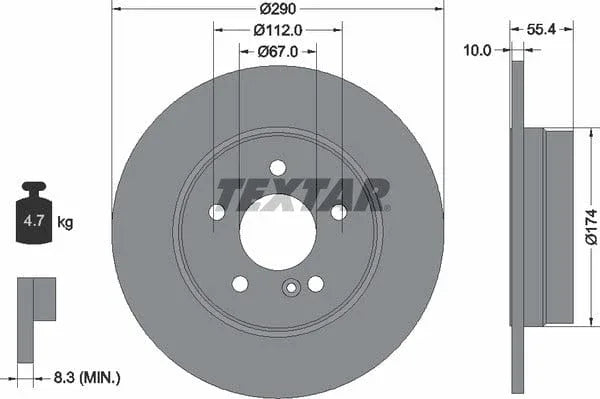 Textar Rear Brake Disc Pro Solid 92072703 290mm - image 4