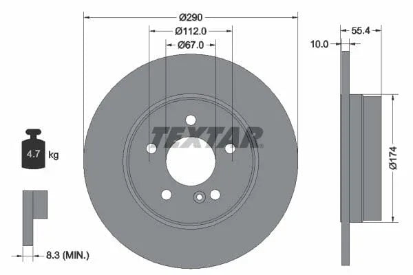 Textar Rear Brake Disc Pro Solid 92072703 290mm - image 3