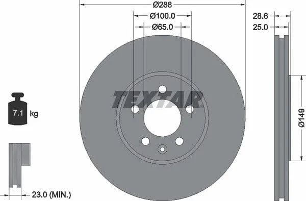 Textar Front Brake Disc Vented 92072800 288mm - image 4