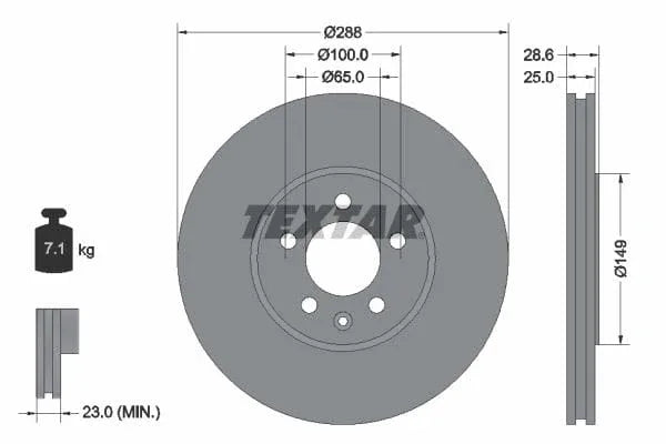 Textar Front Brake Disc Vented 92072800 288mm - image 3