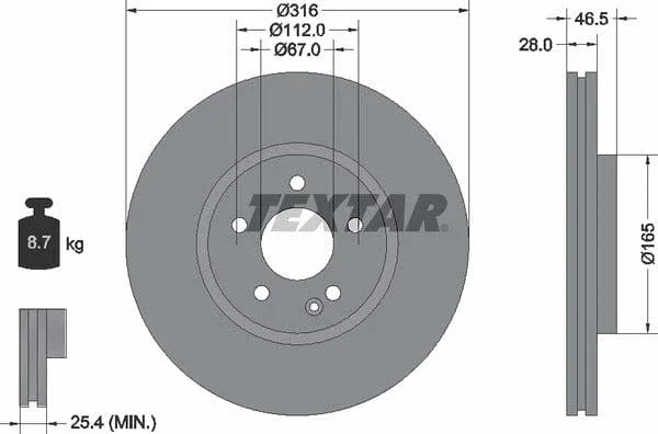 Textar Front Brake Disc Vented 92073100 316mm - image 4