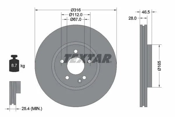 Textar Front Brake Disc Vented 92073100 316mm - image 3