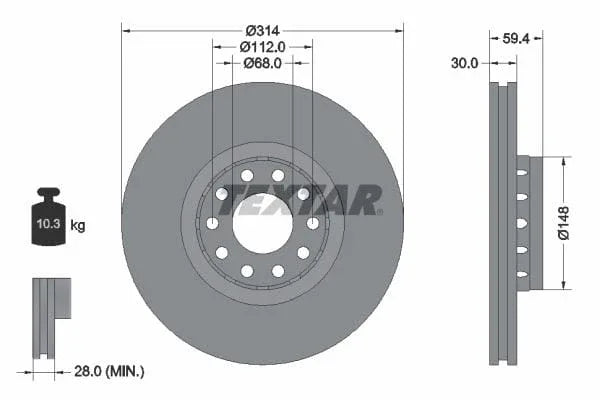 Textar Front Brake Disc Vented 92073200 314mm - image 3