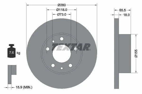 Textar Front Coated Brake Disc Pro Solid 92073703 280mm - image 3