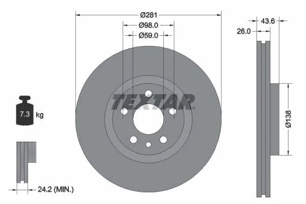 Textar Front Coated Brake Disc Pro Vented 92074003 281mm - image 3