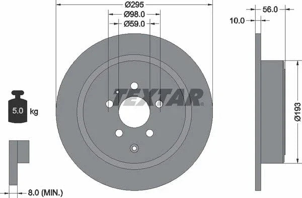 Textar Rear Brake Disc Solid 92074100 295mm - image 4
