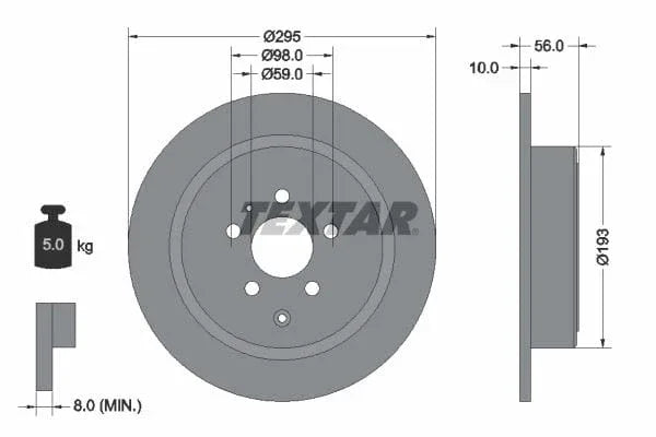 Textar Rear Brake Disc Solid 92074100 295mm - image 3