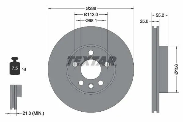 Textar Front Coated Brake Disc Pro Vented 92074203 288mm - image 3