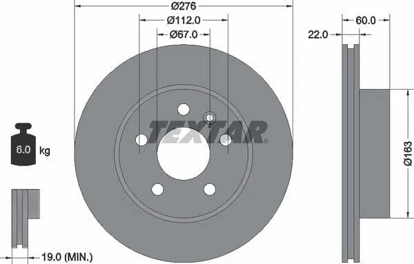 Textar Front Coated Brake Disc Pro Vented 92074403 276mm - image 4