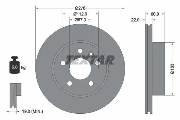 Textar Front Coated Brake Disc Pro Vented 92074403 276mm - image 3