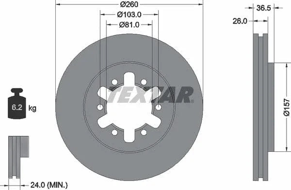 Textar Front Brake Disc Vented 92074700 260mm - image 4