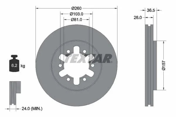 Textar Front Brake Disc Vented 92074700 260mm - image 3