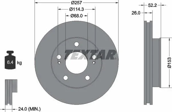 Textar Front Brake Disc Vented 92074800 257mm - image 4