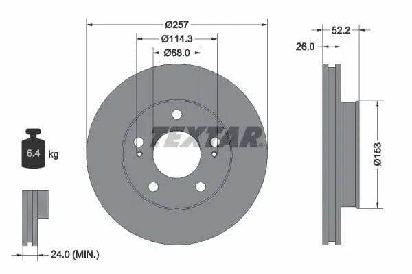 Textar Front Brake Disc Vented 92074800 257mm - image 3