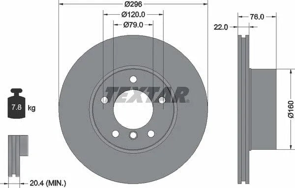 Textar Front Coated High-Carbon Brake Disc Pro+ Vented 92075005 296mm - image 4