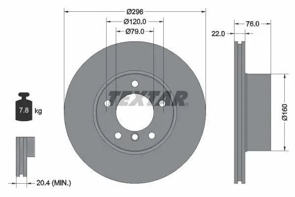 Textar Front Coated High-Carbon Brake Disc Pro+ Vented 92075005 296mm - image 3