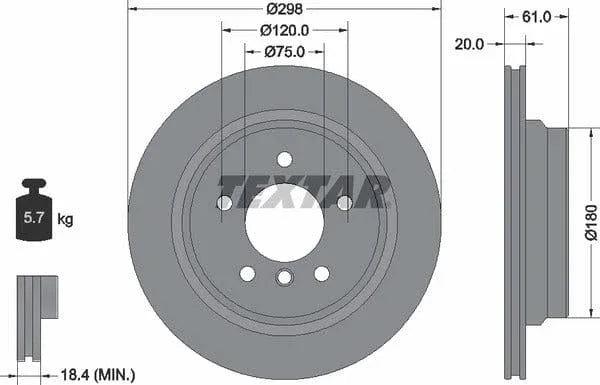 Textar Rear Brake Disc Pro Vented 92075103 298mm - image 4