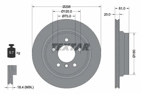 Textar Rear Brake Disc Pro Vented 92075103 298mm - image 3