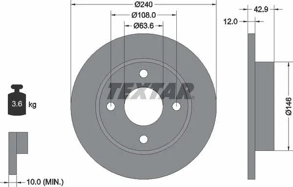 Textar Front Coated Brake Disc Pro Solid 92075303 240mm - image 4