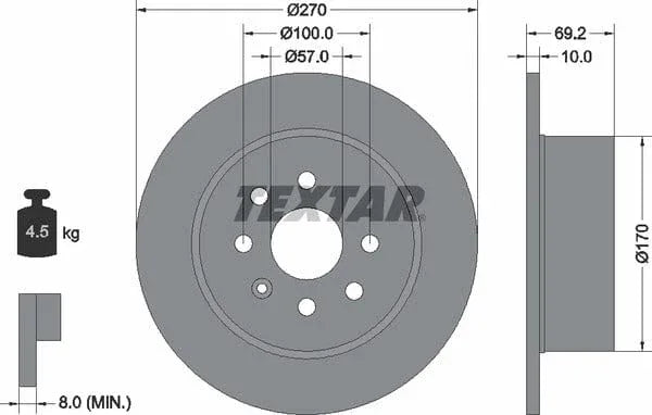 Textar Rear Brake Disc Pro Solid 92075503 270mm - image 4