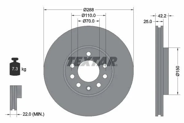 Textar Front Coated Brake Disc Pro Vented 92075603 288mm - image 3