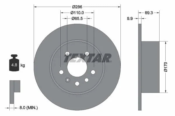 Textar Rear Brake Disc Pro Solid 92075703 286mm - image 3