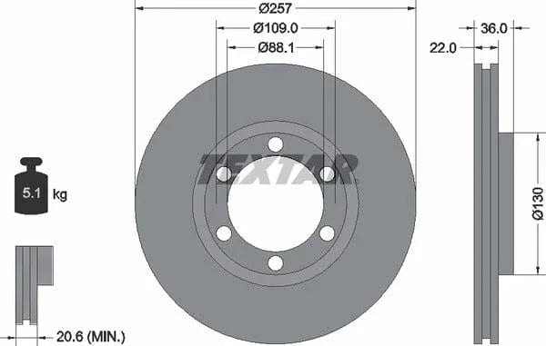 Textar Front Brake Disc Vented 92075800 257mm - image 4