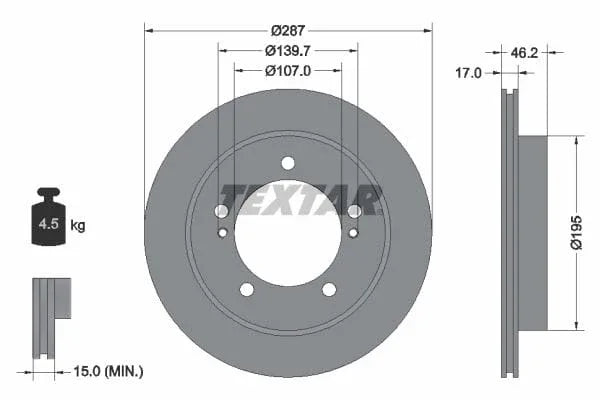 Textar Front Brake Disc Vented 92076400 287mm - image 3