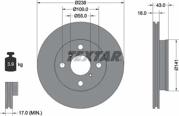 Textar Front Brake Disc Vented 92076500 238mm - image 4