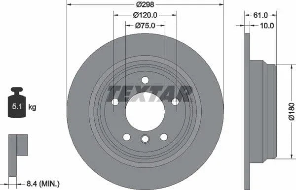 Textar Rear Brake Disc Pro Solid 92076603 298mm - image 4