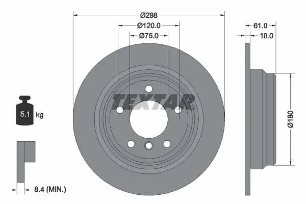 Textar Rear Brake Disc Pro Solid 92076603 298mm - image 3