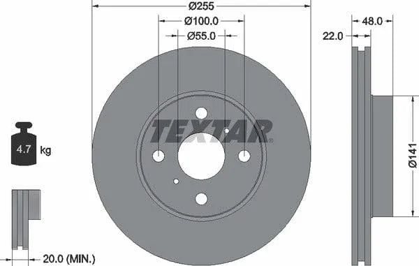 Textar Front Coated Brake Disc Pro Vented 92077203 255mm - image 4
