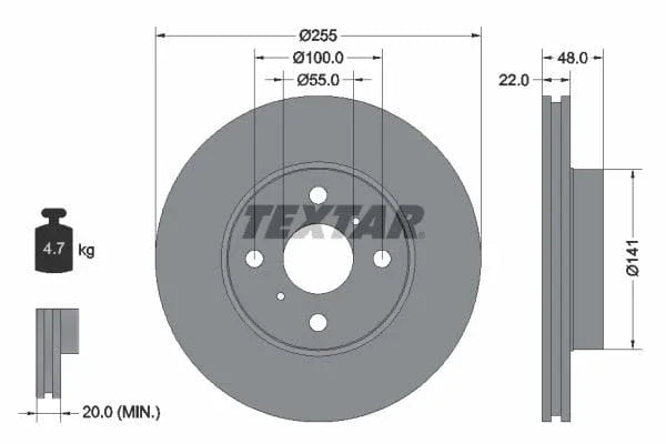 Textar Front Coated Brake Disc Pro Vented 92077203 255mm - image 3