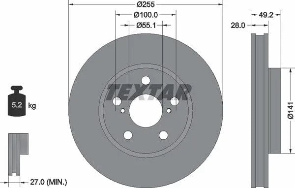 Textar Front Brake Disc Vented 92077500 255mm - image 4