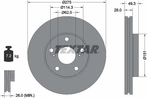 Textar Front Coated Brake Disc Pro Vented 92077703 275mm - image 4